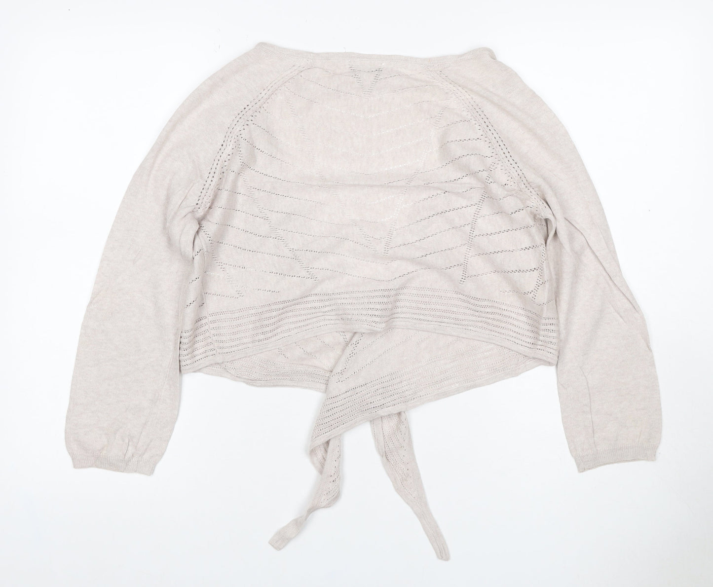 Rocha John Rocha Women Ivory Size 14 Open-Knit Tie Wrap Cardigan