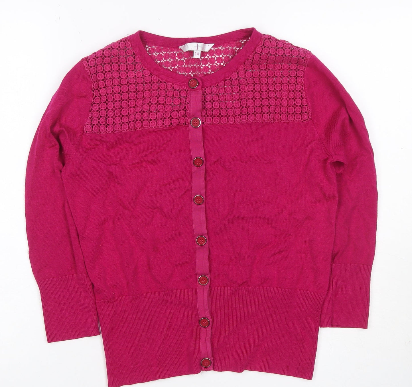 Jasper Conran Women’s Pink Size 14 Crochet Knit Button Cardigan