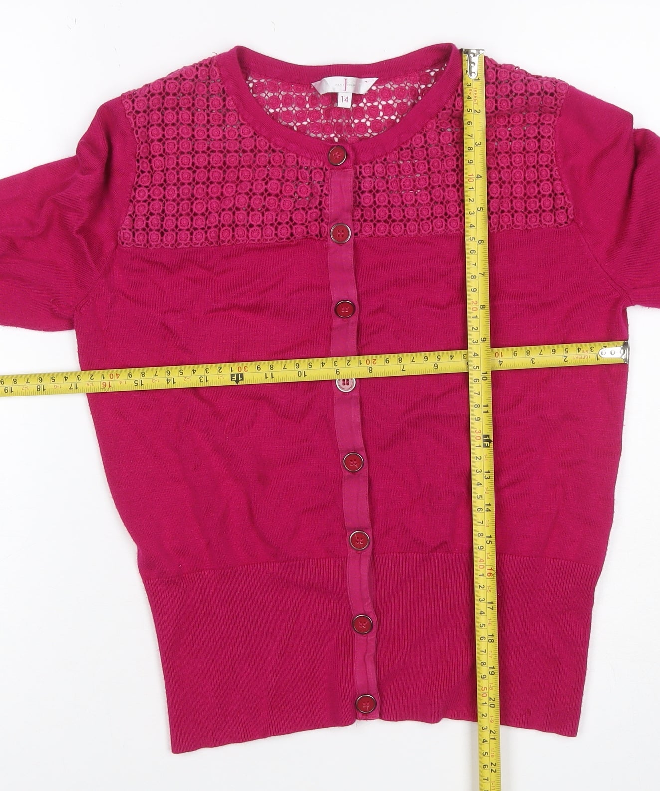 Jasper Conran Women’s Pink Size 14 Crochet Knit Button Cardigan