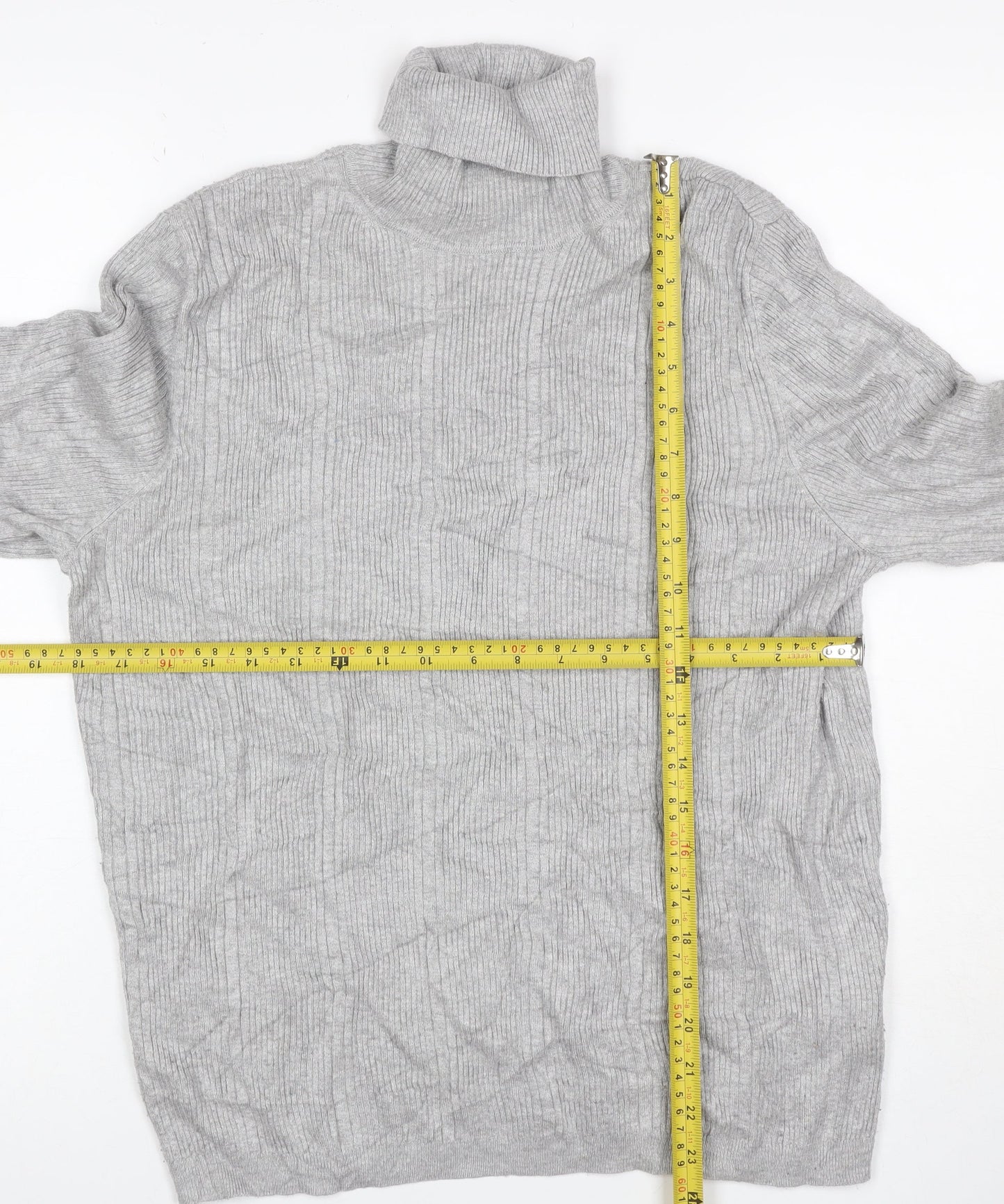 Marks & Spencer Women Grey UK 12 Ribbed Roll Neck Jumper