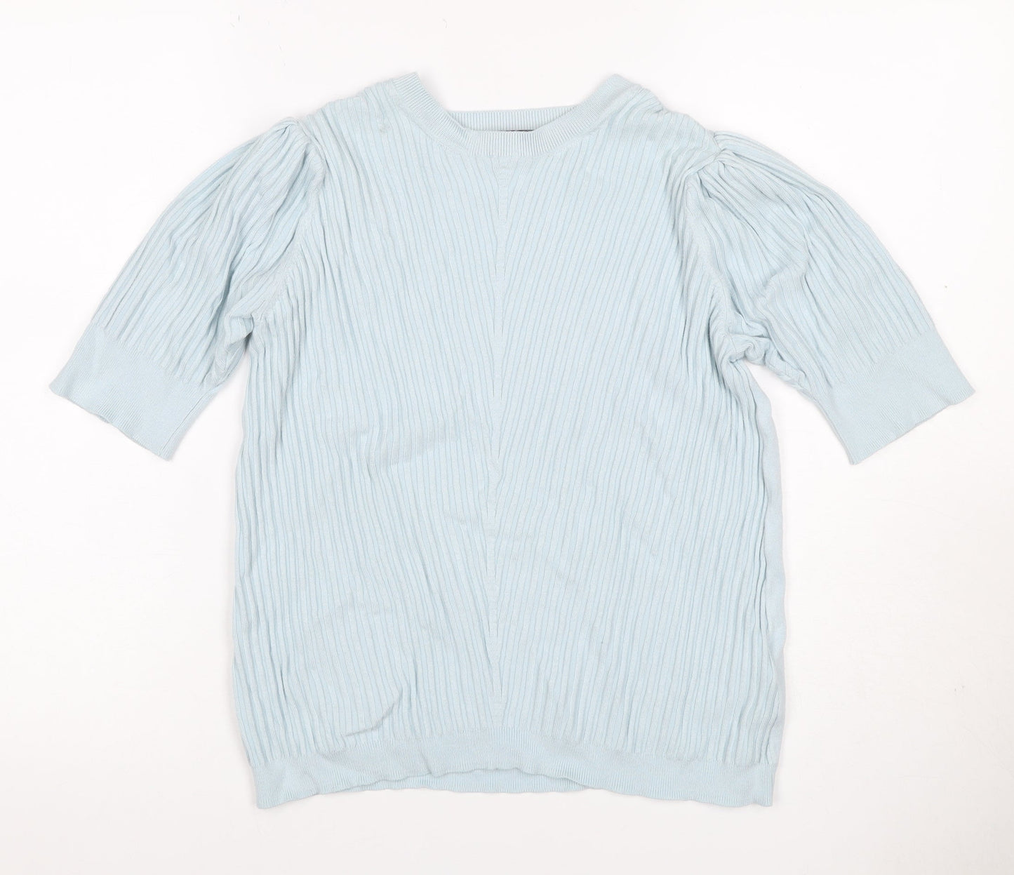 Marks & Spencer Women Blue UK 16 Tunic Jumper Rib Knit Puff Sleeve
