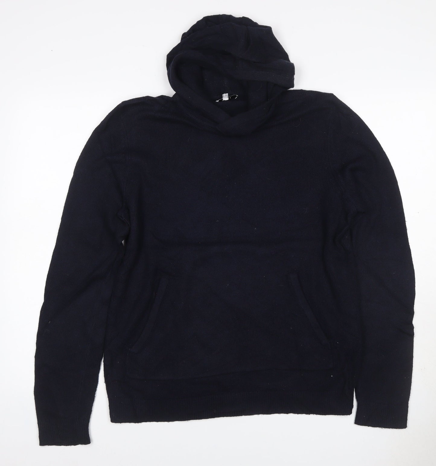 Reiss Men’s Navy Hooded Knit Pullover Jumper Size S Wool Cashmere Blend