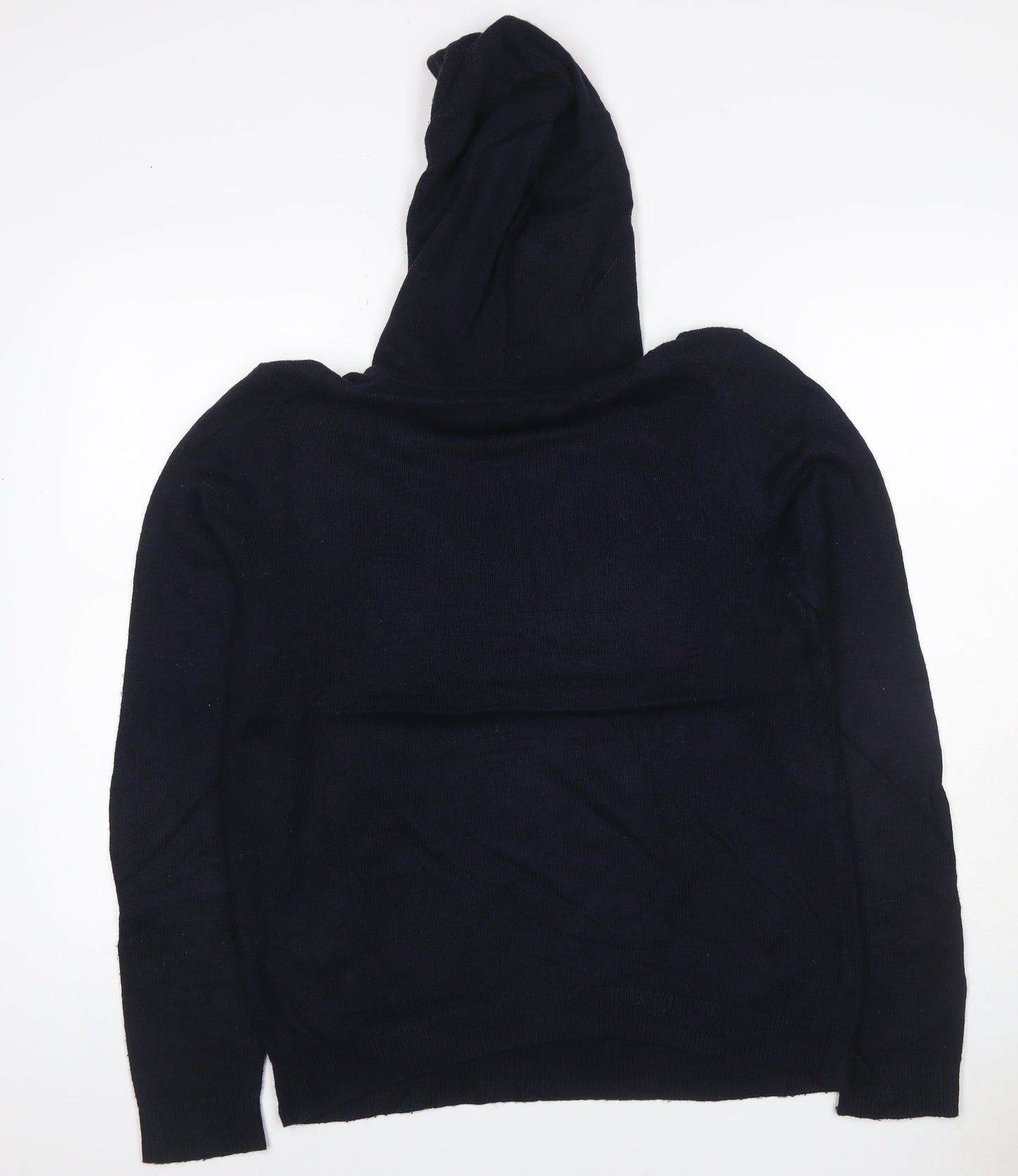 Reiss Men’s Navy Hooded Knit Pullover Jumper Size S Wool Cashmere Blend