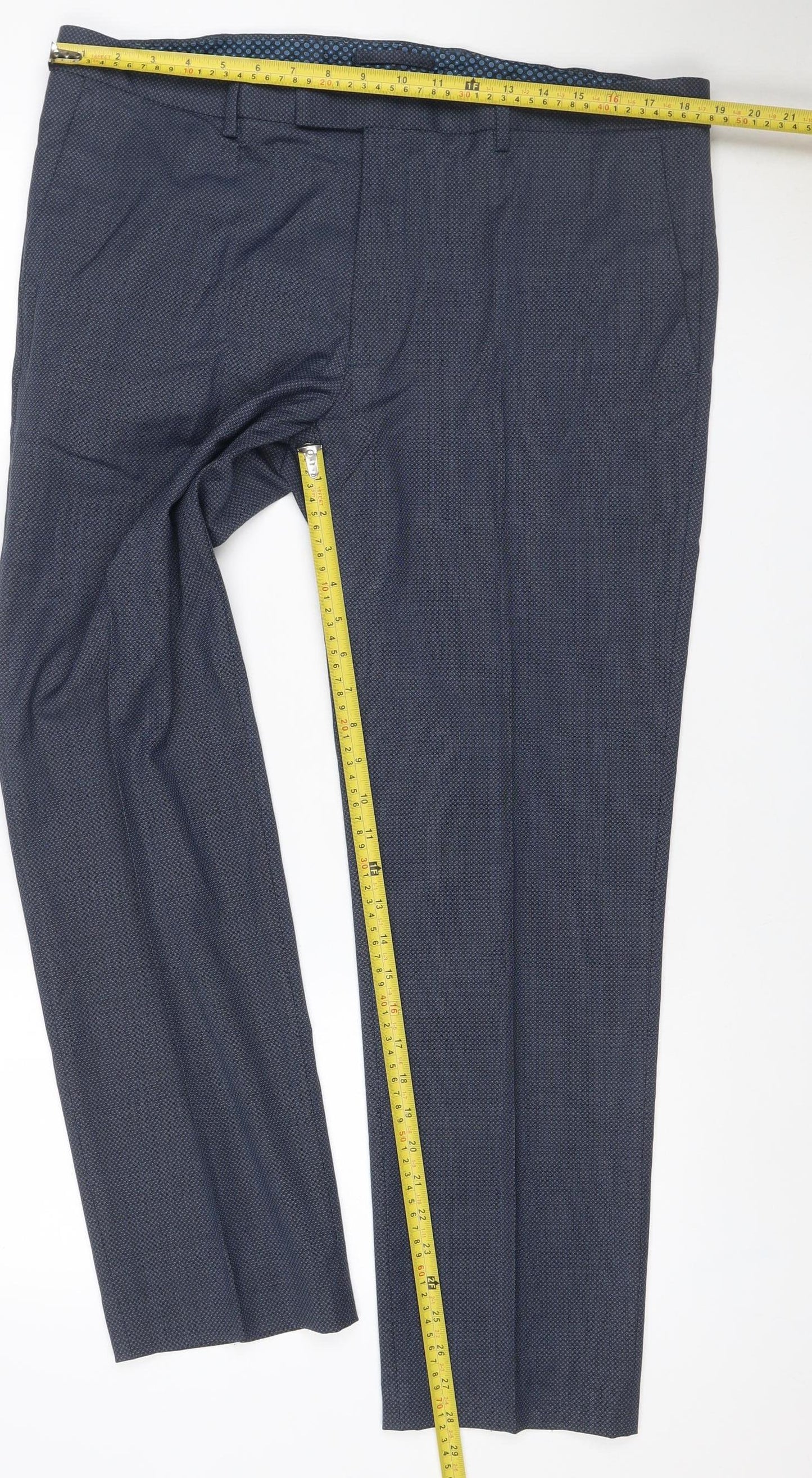 Marks and Spencer Men's Blue 38W 31L Tailored Fit Wool Dress Trousers