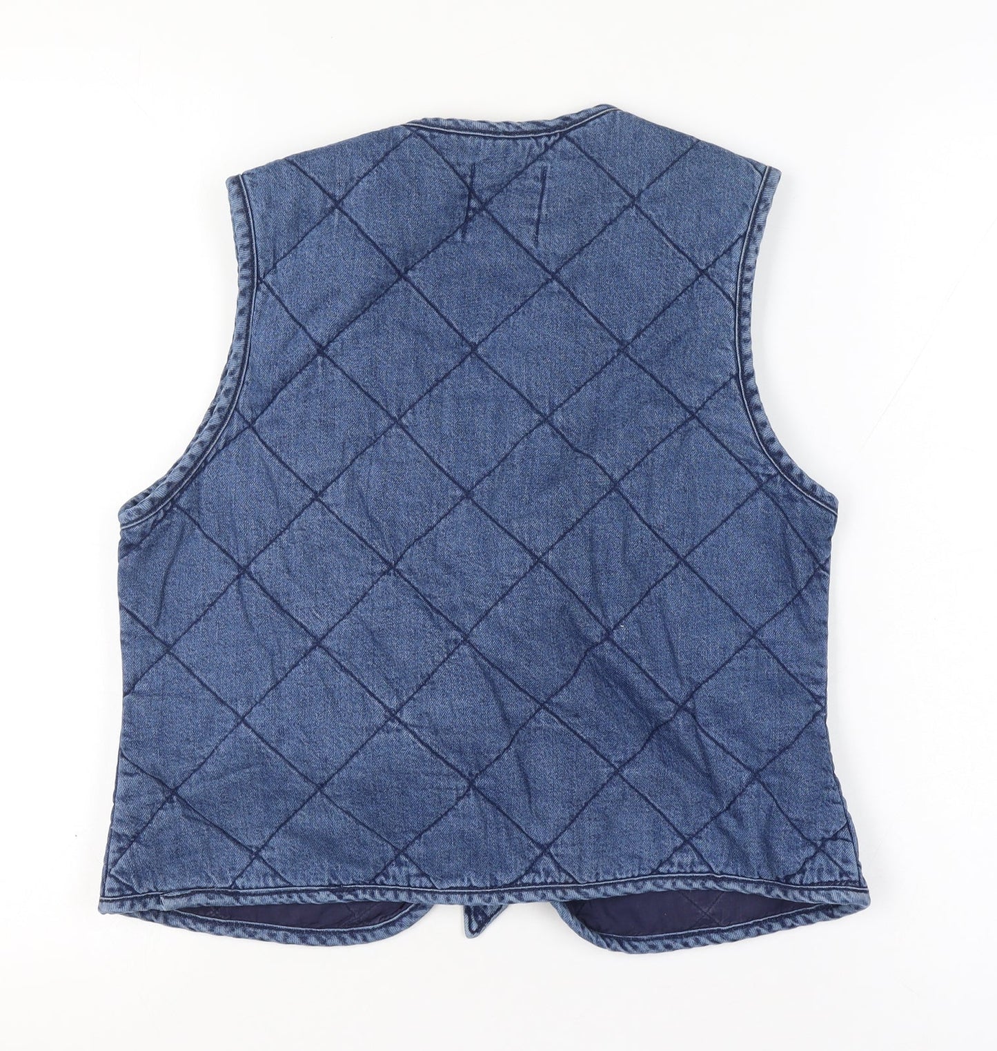 Primark Women Blue XS Quilted Denim Tie Waistcoat Pockets