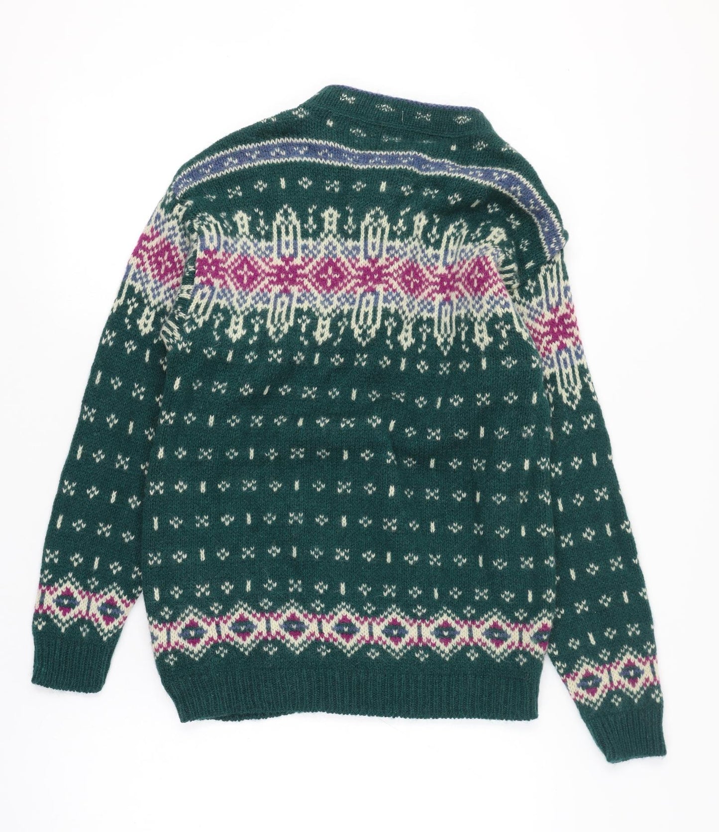 L.L.Bean Women’s Green Fair Isle Wool Henley Jumper Size S Vintage