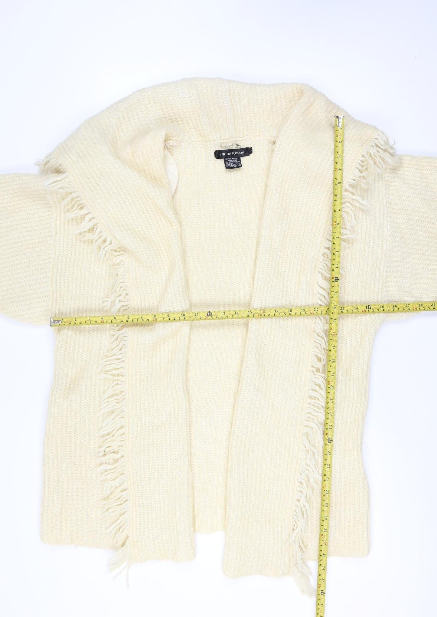 I.B. Diffusion Women Ivory L Mohair Wool Fringe Open Cardigan