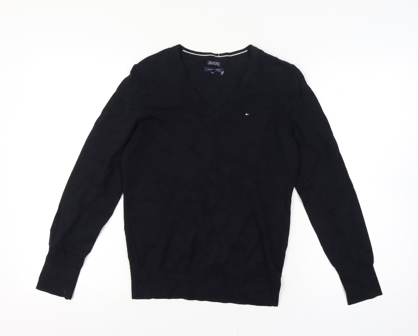Tommy Hilfiger Men’s XS Black V-Neck Logo Cotton Blend Pullover Jumper