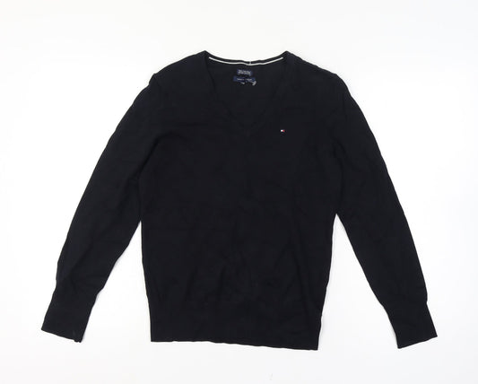 Tommy Hilfiger Men’s XS Black V-Neck Logo Cotton Blend Pullover Jumper