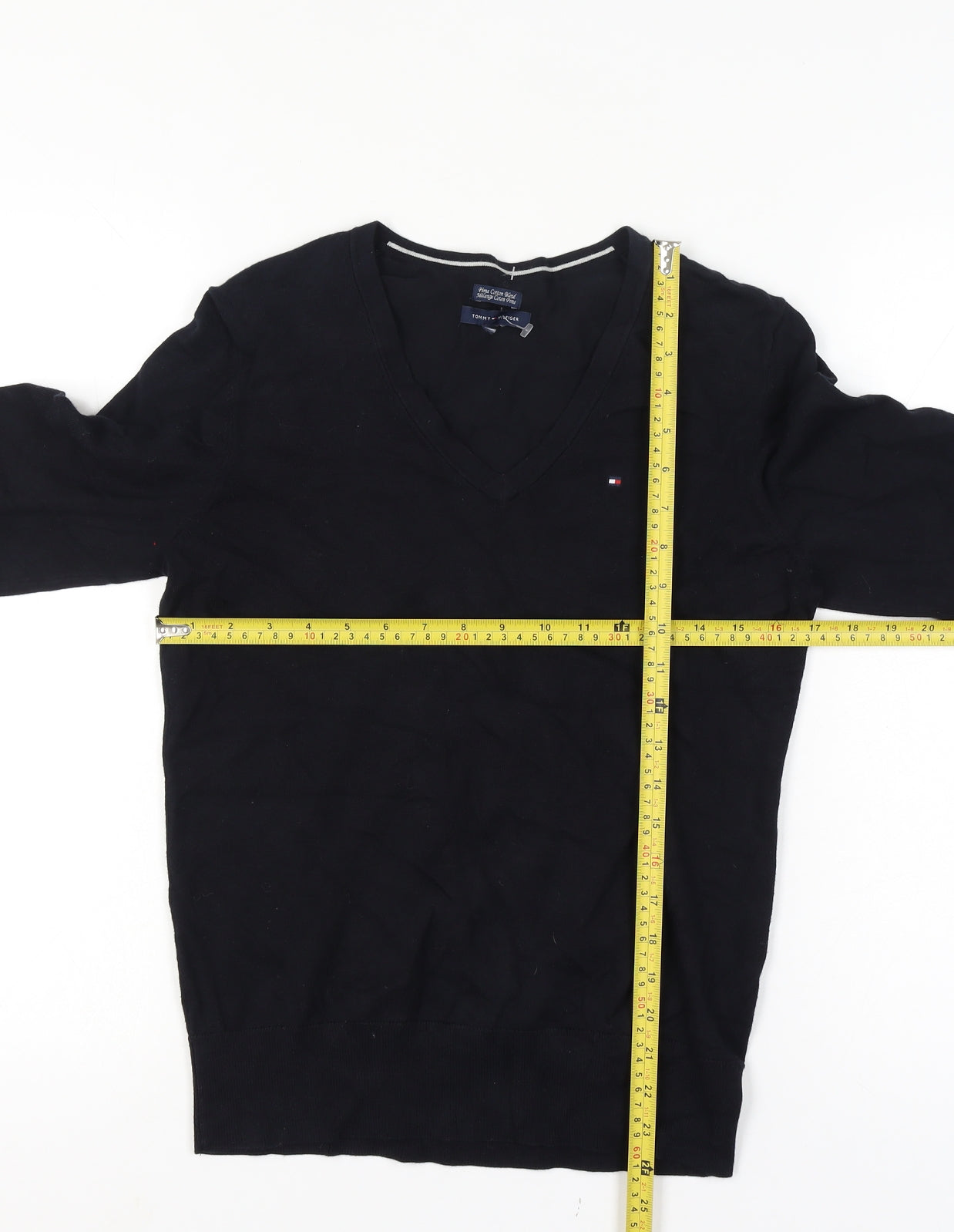 Tommy Hilfiger Men’s XS Black V-Neck Logo Cotton Blend Pullover Jumper