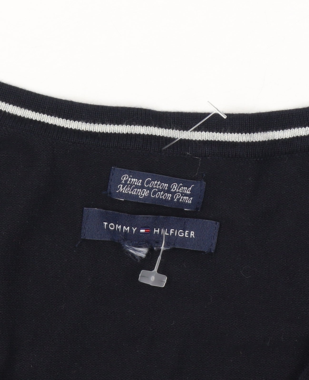 Tommy Hilfiger Men’s XS Black V-Neck Logo Cotton Blend Pullover Jumper