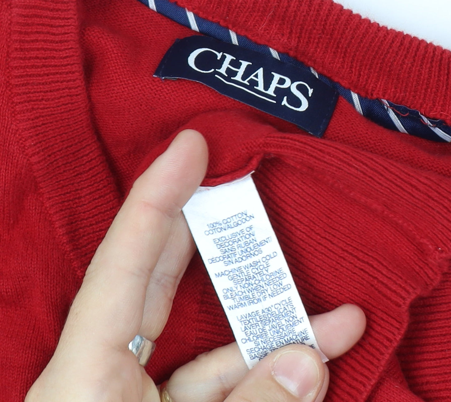 Chaps Men’s Red Size S Cotton V-Neck Logo Knit Sweater Vest