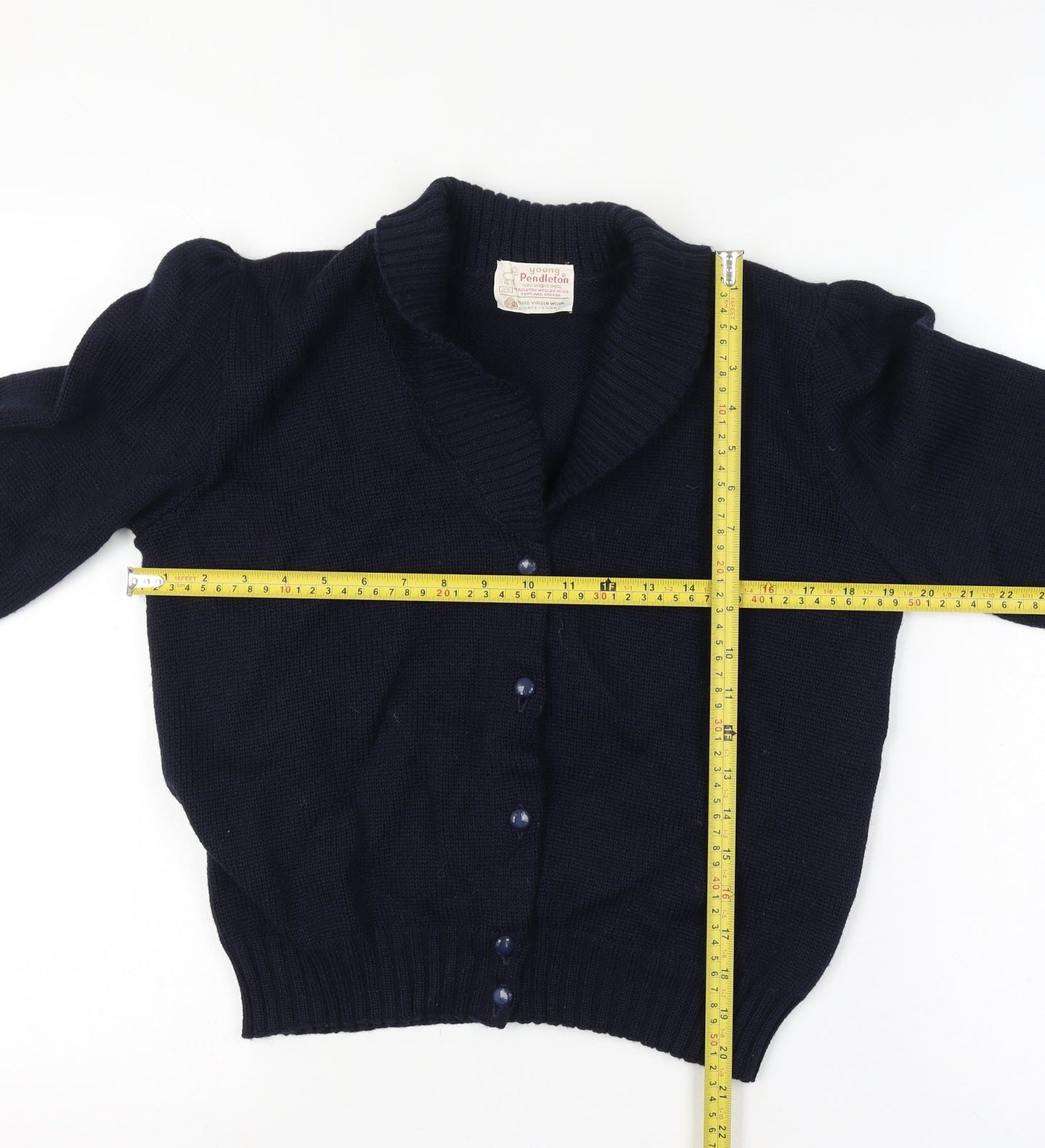 Pendleton Teens Blue Size 38 Wool Cable Knit V-Neck Cardigan