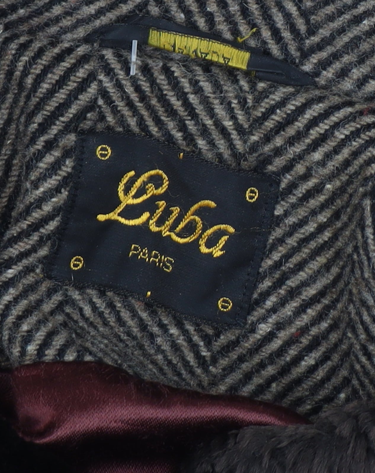 Luba Paris Women Brown Size 16 Wool Fur Trim Herringbone Long Overcoat