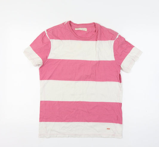Levi's Mens Pink White Striped Slim Fit Cotton T-Shirt M