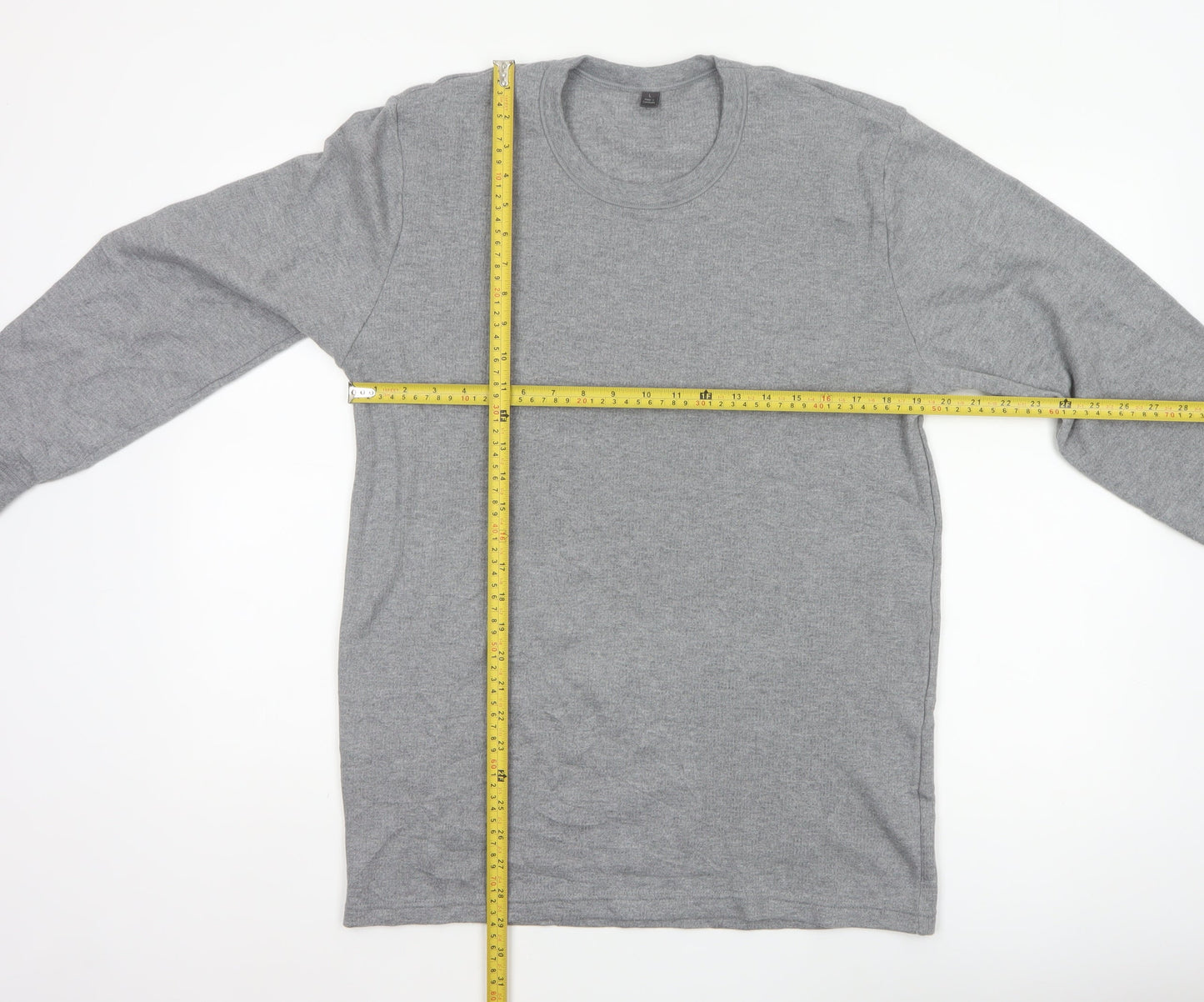 Marks & Spencer Men Grey L Long Sleeve Crew Neck Cotton Blend Top