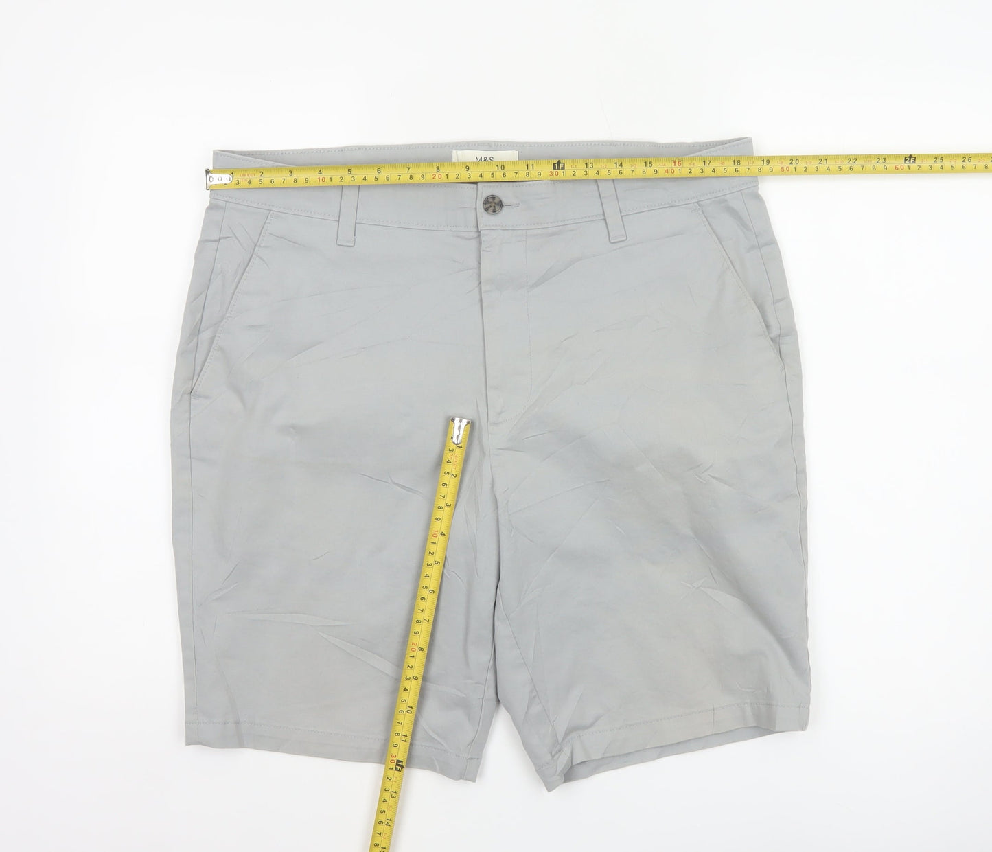 Marks and Spencer Men's Grey 36 Regular Cotton Stretch Chino Shorts
