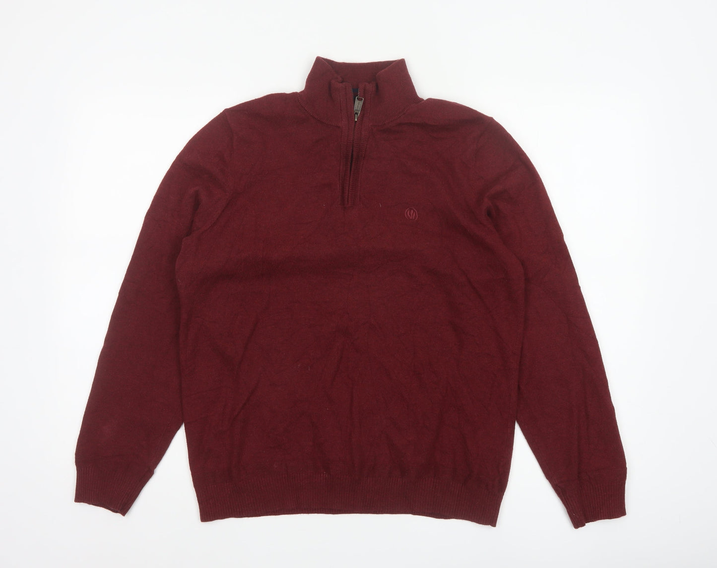 Fat Face Men’s Red M Quarter Zip Cotton Wool High Neck Jumper