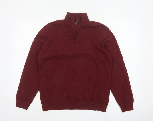 Fat Face Men’s Red M Quarter Zip Cotton Wool High Neck Jumper