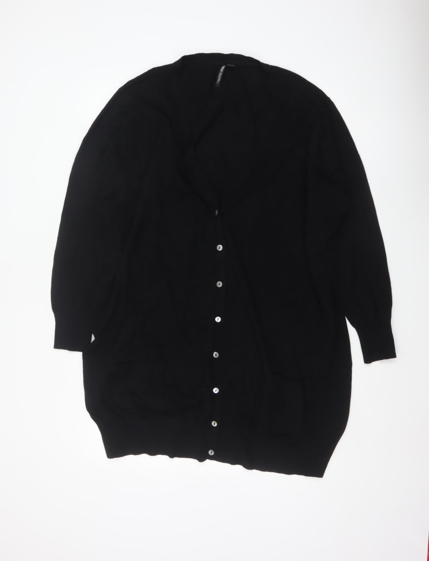 Capsule Women Black UK 28 Longline V-Neck Button Cardigan Pockets
