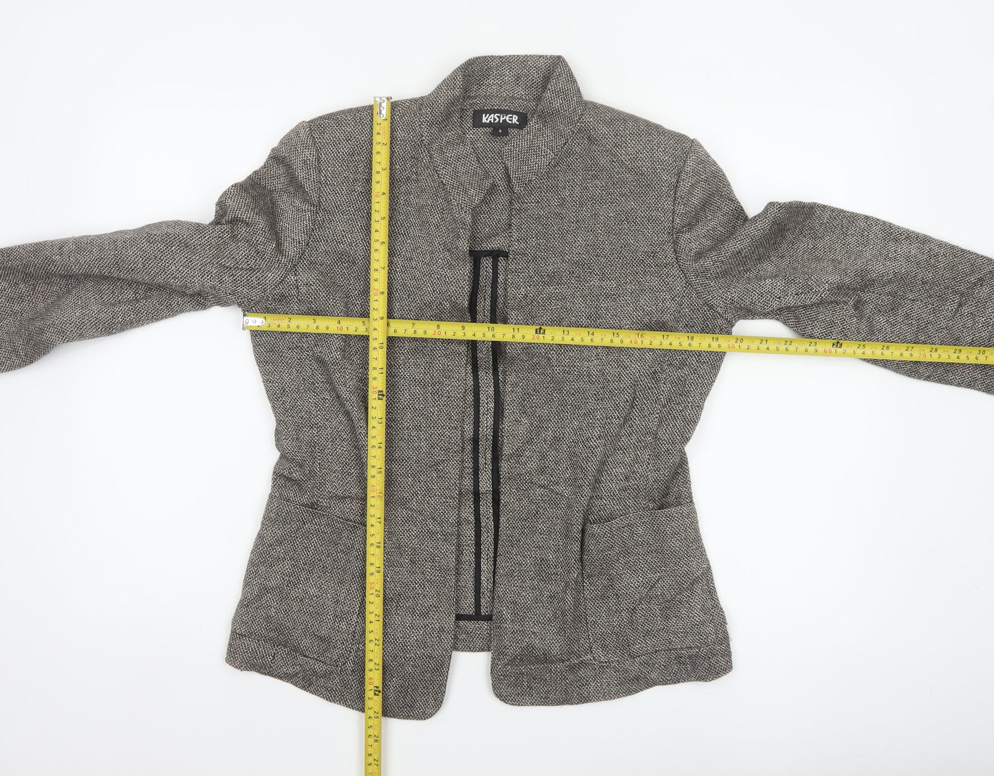 Kasper Women’s Grey Linen Blend Open Front Tweed Jacket Size 8