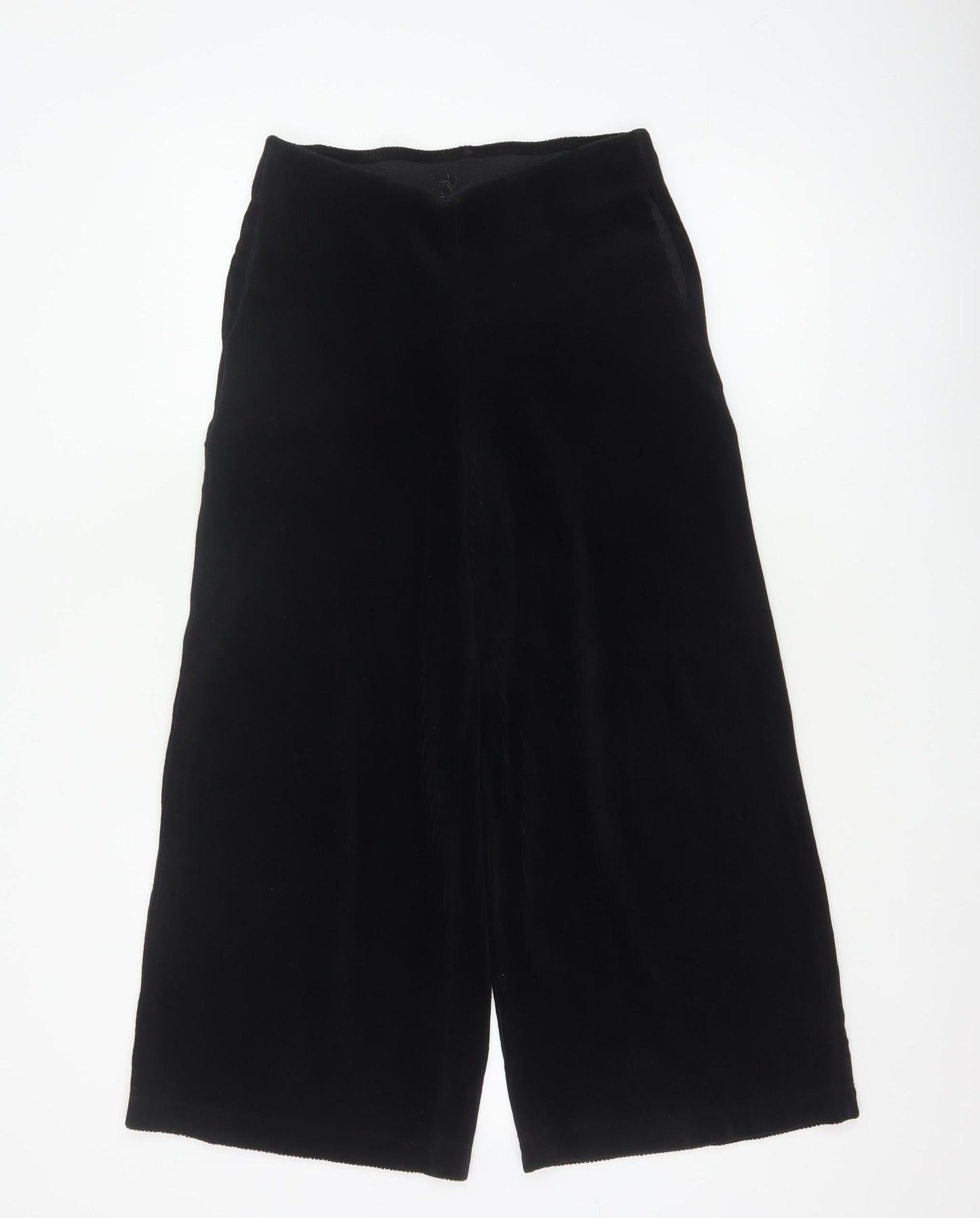 Marks & Spencer Women Black UK 12 Cropped Wide Leg Velvet Trousers