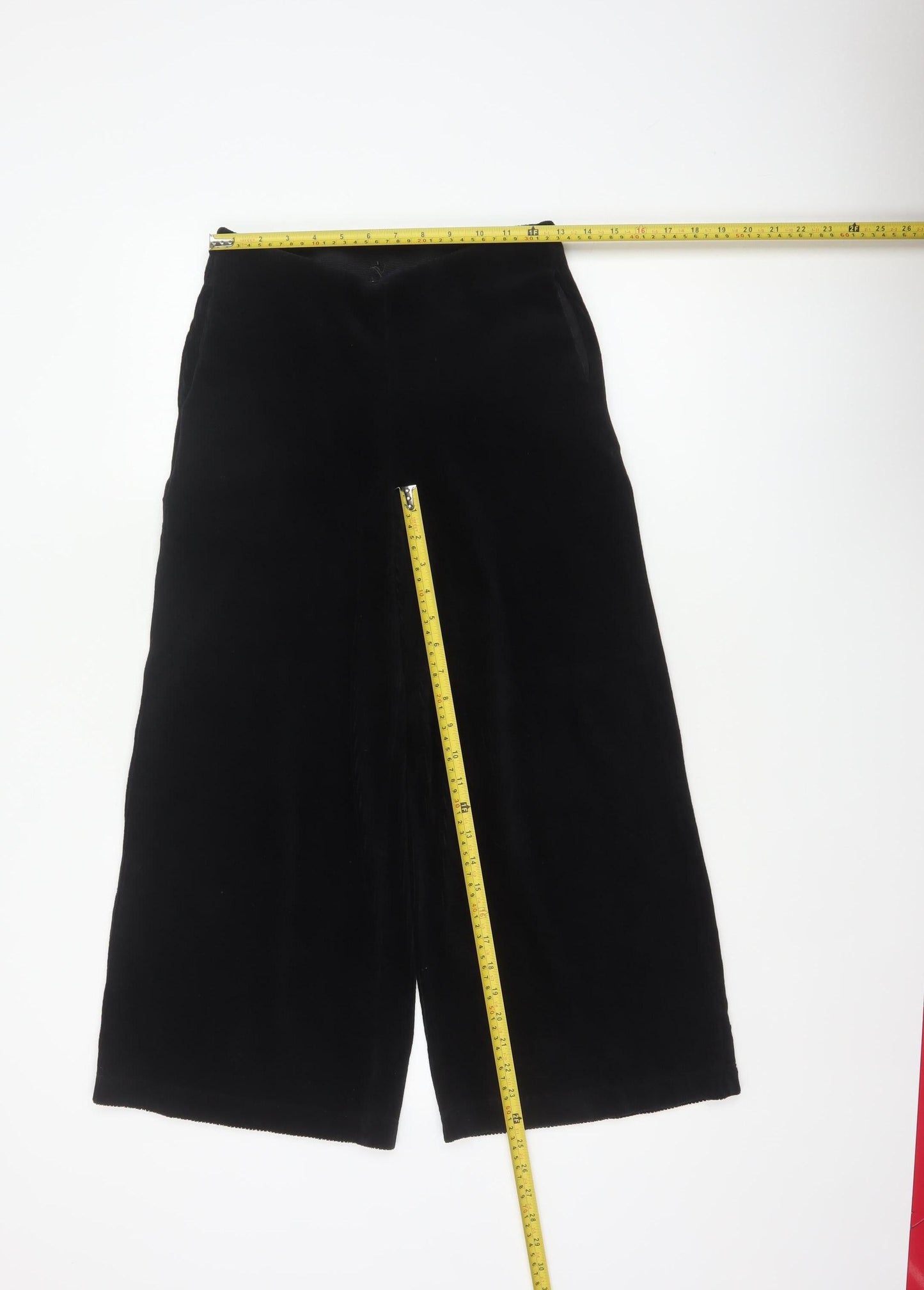 Marks & Spencer Women Black UK 12 Cropped Wide Leg Velvet Trousers