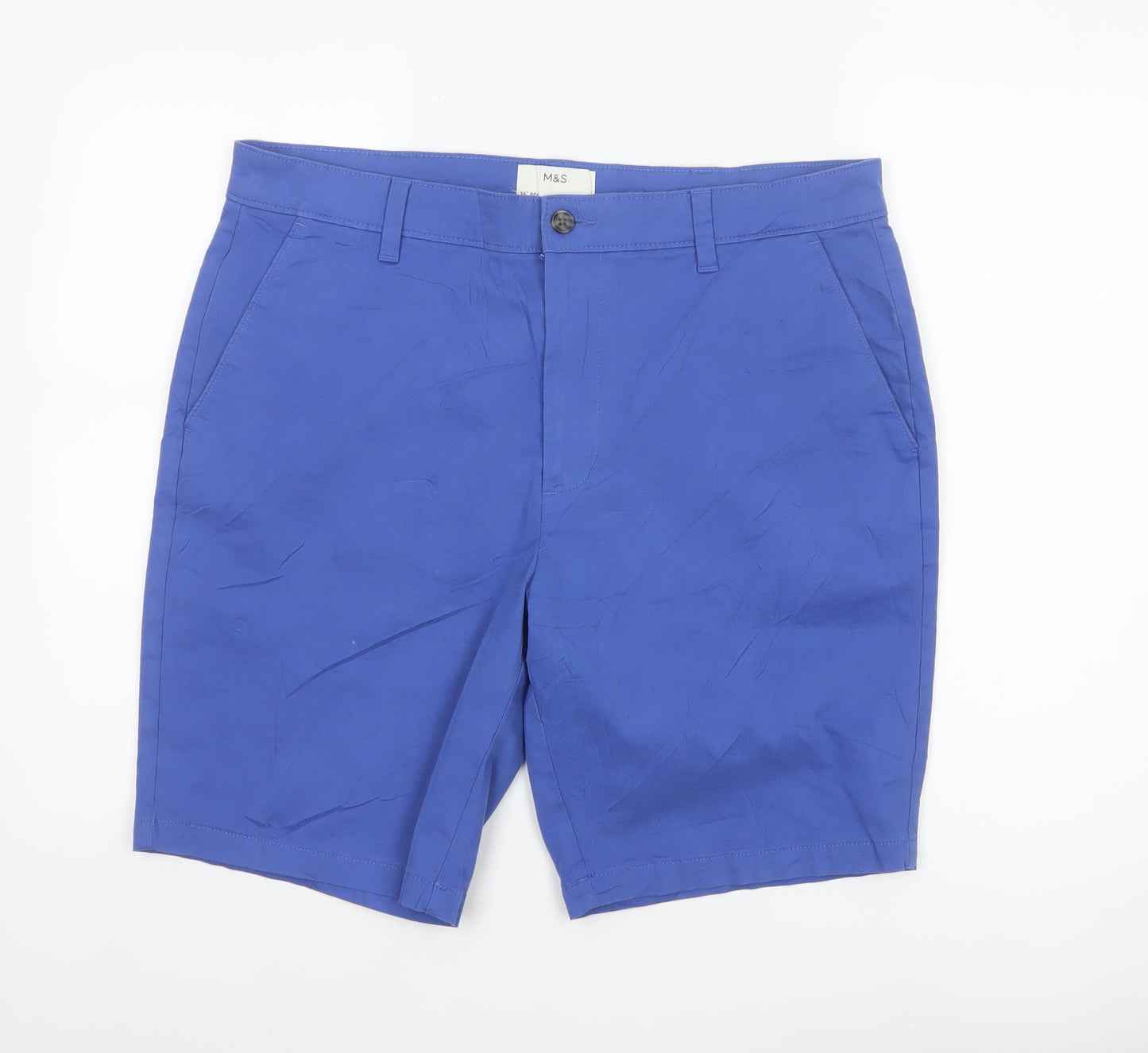 Marks and Spencer Men Blue 36in Regular Chino Shorts Stretch Cotton