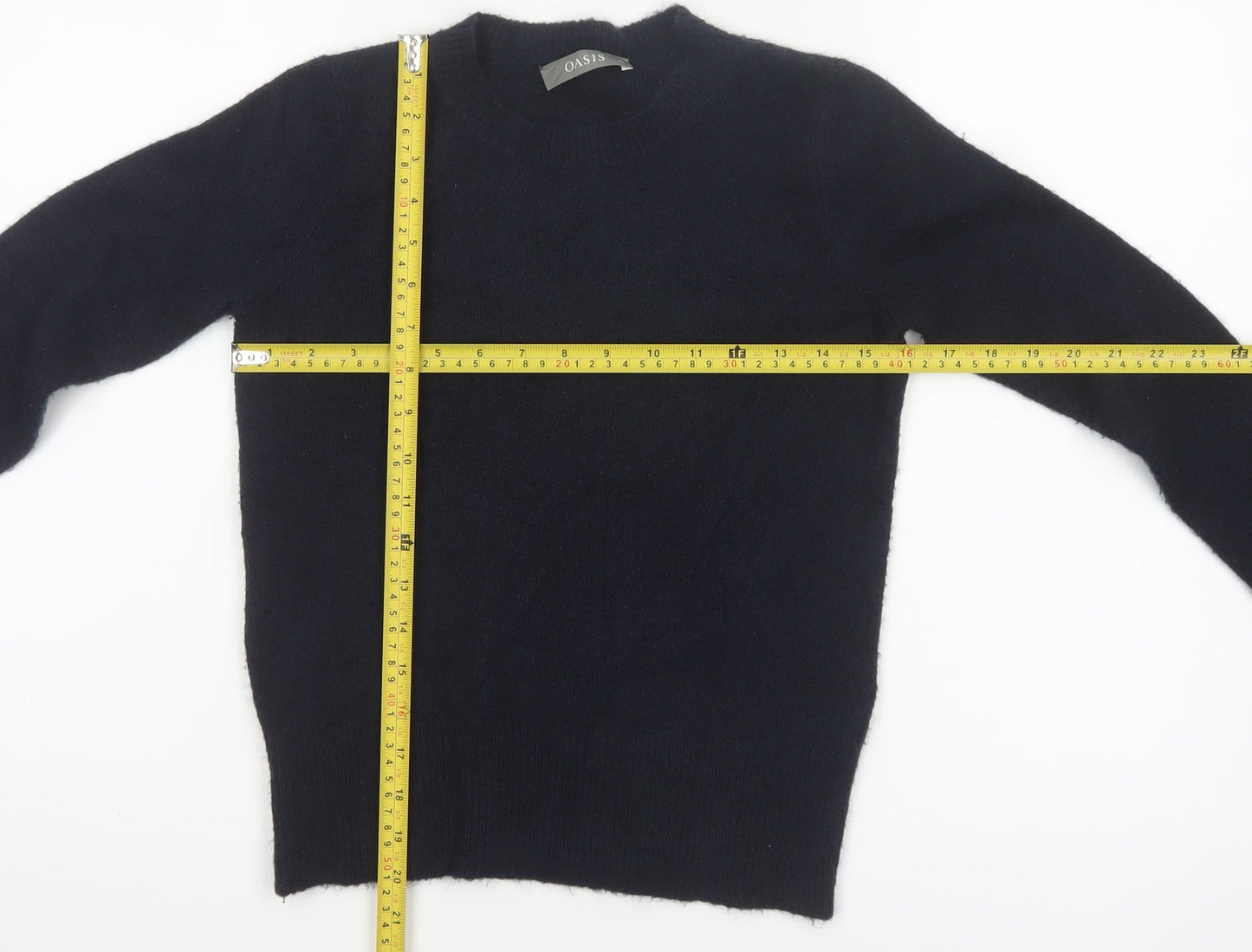 Oasis Women’s Black XS Crew Neck Fuzzy Knit Slim Pullover Jumper