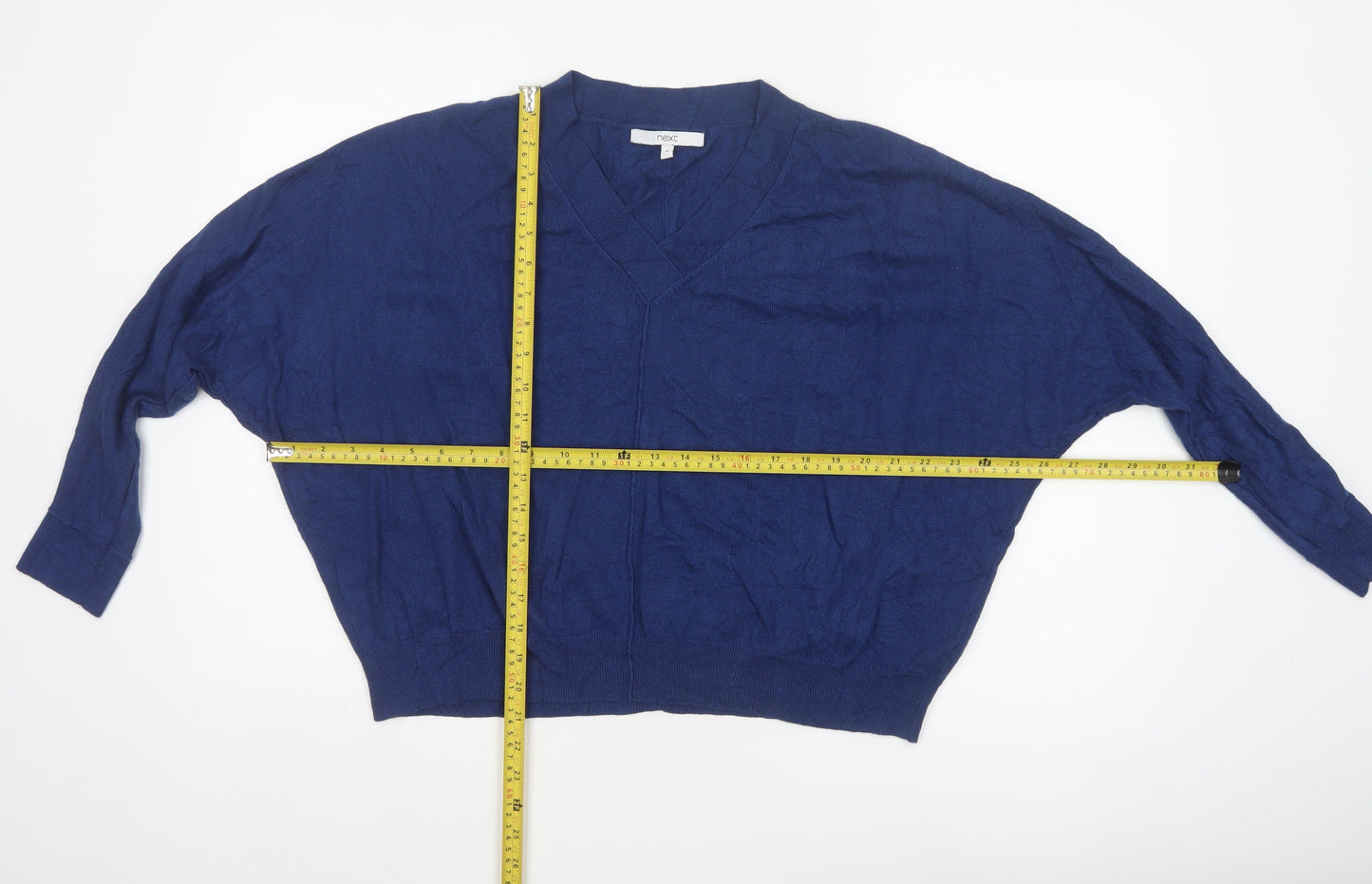 Next Women Blue M UK 12 V-Neck Long Sleeve Knit Pullover Jumper