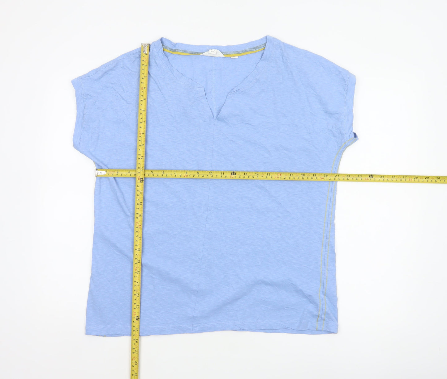 White Stuff Women Blue UK 18 Cotton V-Neck Short Sleeve T-Shirt