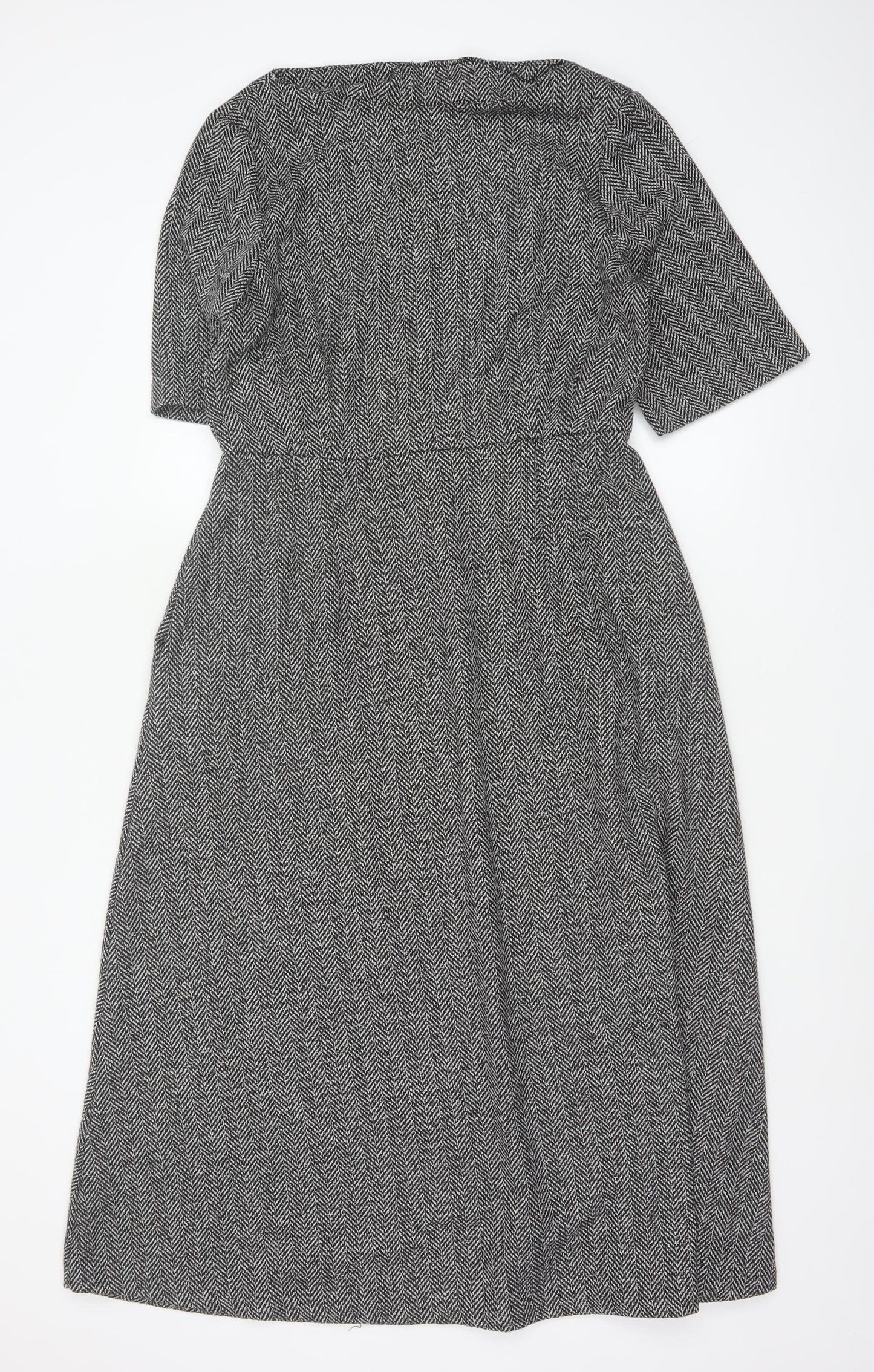 Zara Woman Grey Herringbone Fit & Flare Long Dress UK 14