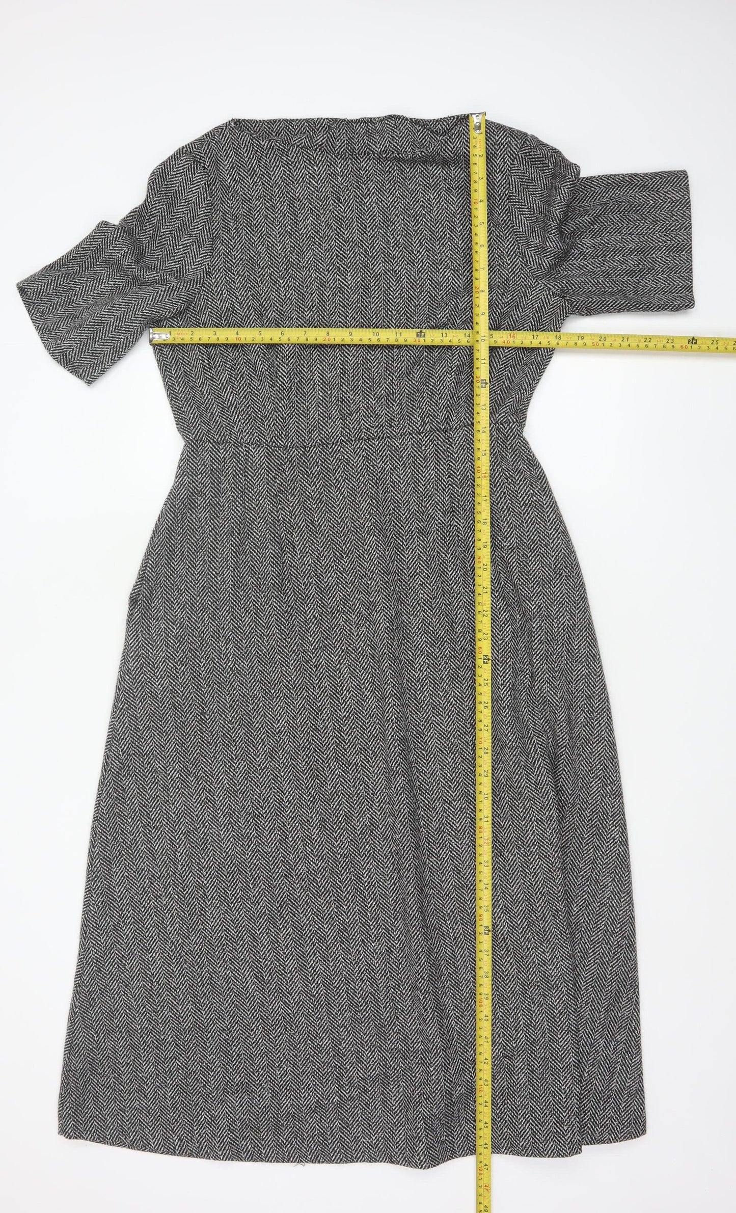 Zara Woman Grey Herringbone Fit & Flare Long Dress UK 14