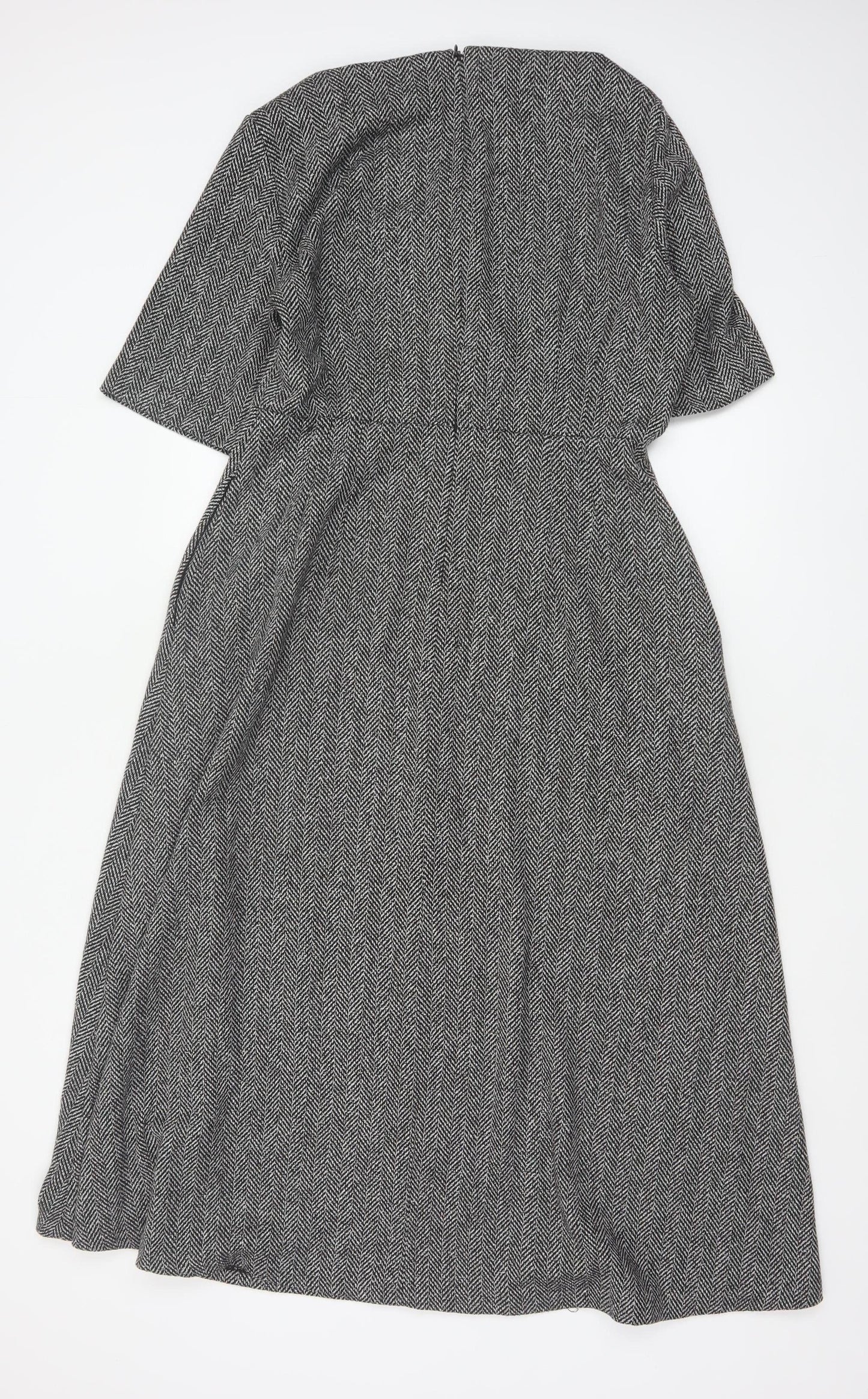 Zara Woman Grey Herringbone Fit & Flare Long Dress UK 14