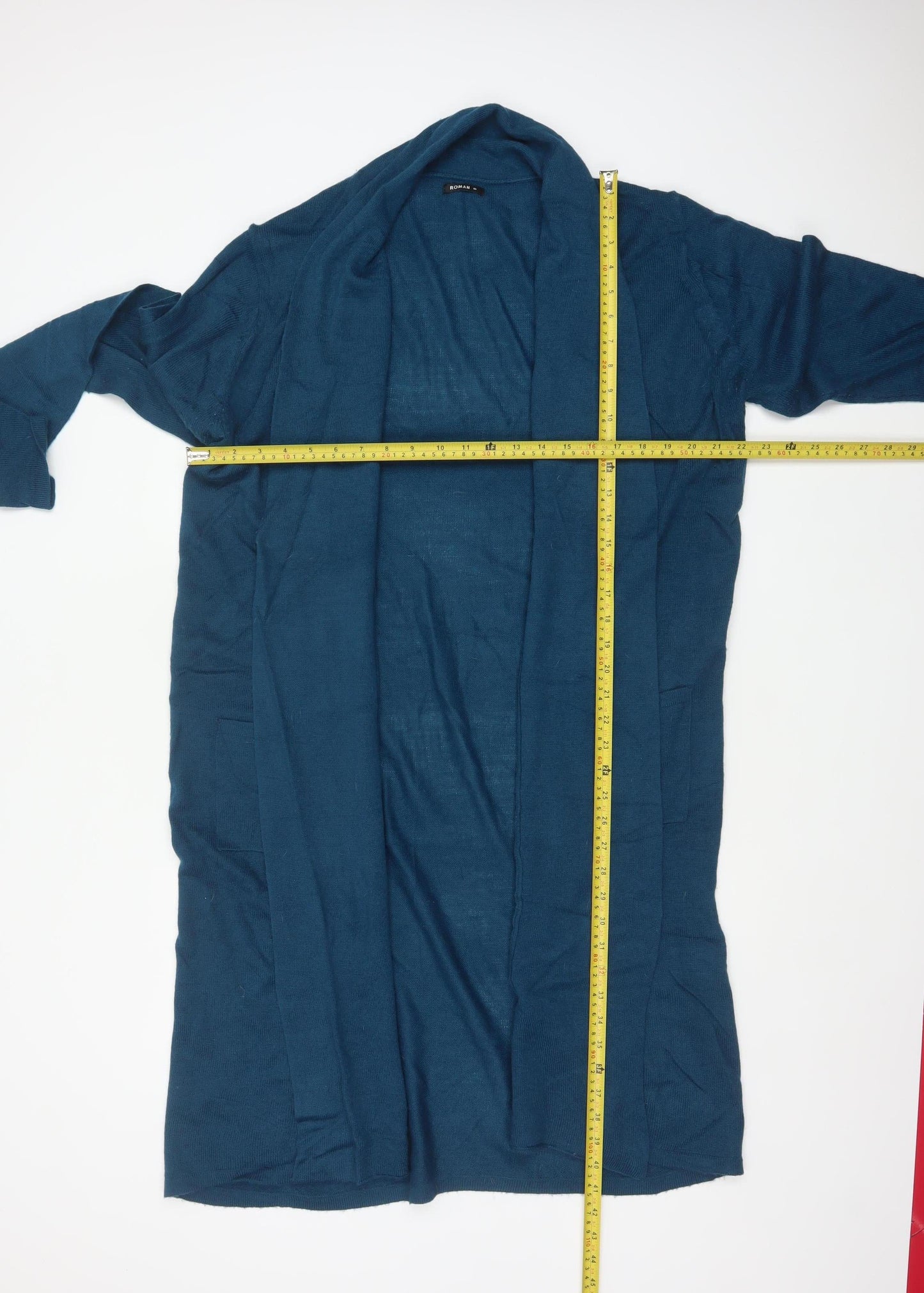 Roman Women’s Blue Size 16 Longline Open Knit Cardigan Pockets