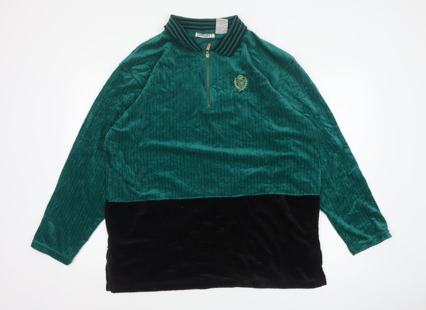Jaclyn Smith Sport Women Green L Velour 1/2 Zip Colourblock Polo Top