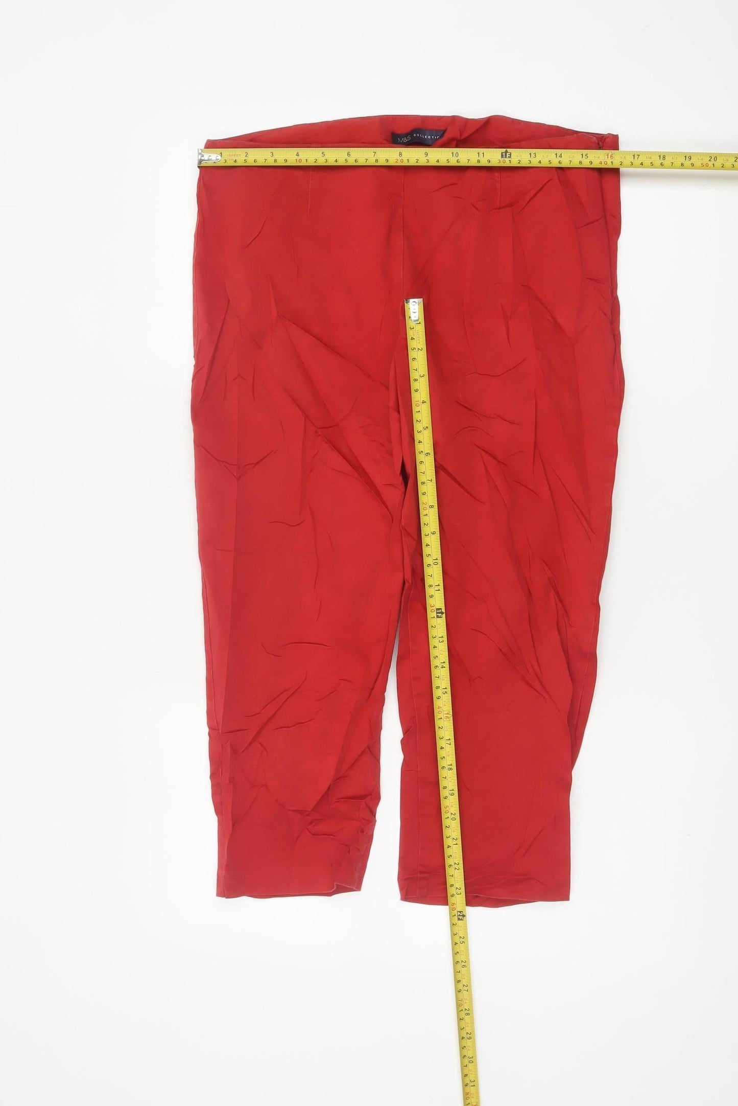 Marks & Spencer Women Red UK 14 Short Straight Leg Trousers