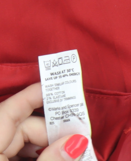Marks & Spencer Women Red UK 14 Short Straight Leg Trousers
