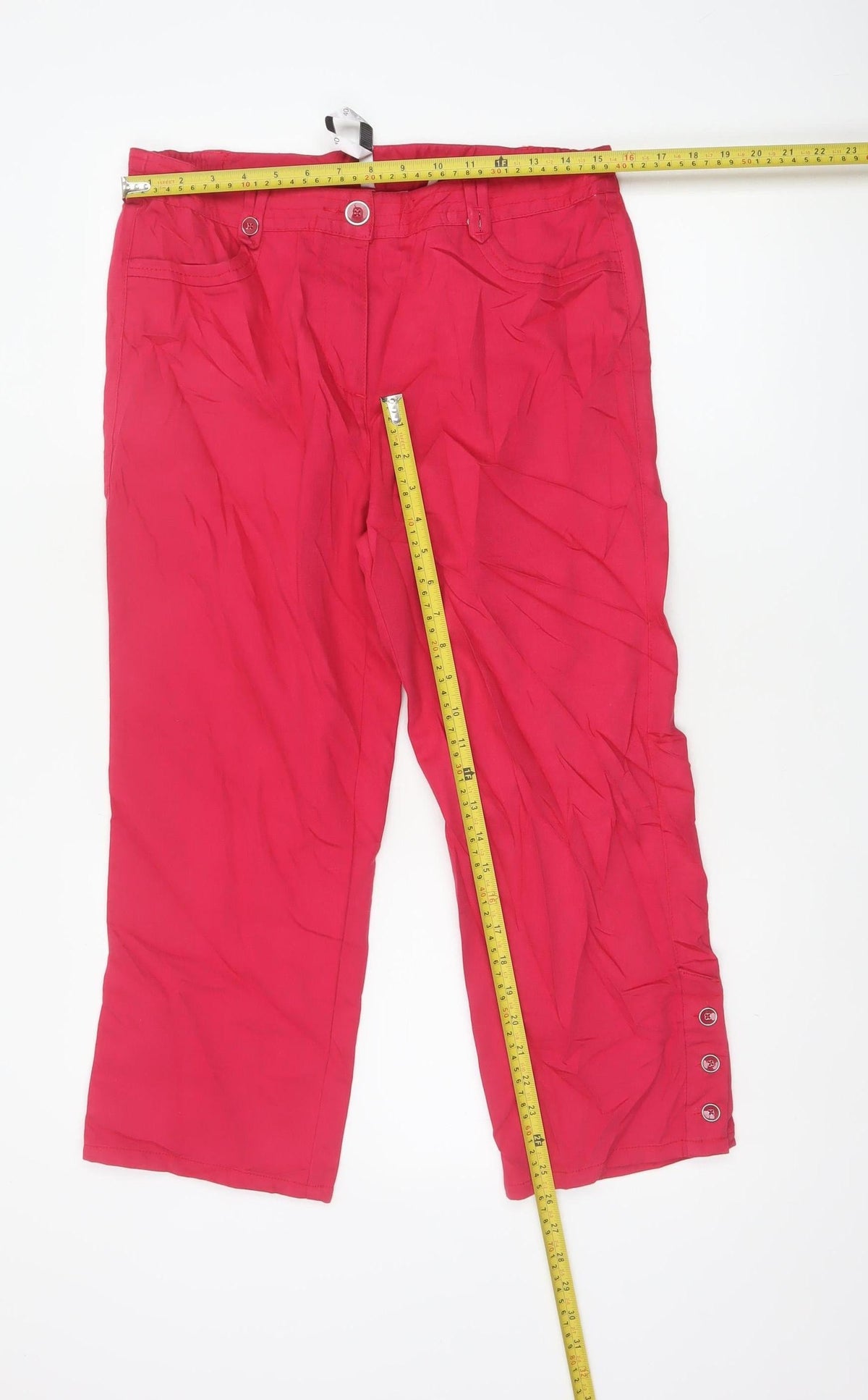 Oscar B. Women’s Red UK 14 Capri Trousers Elastic Waist Pockets