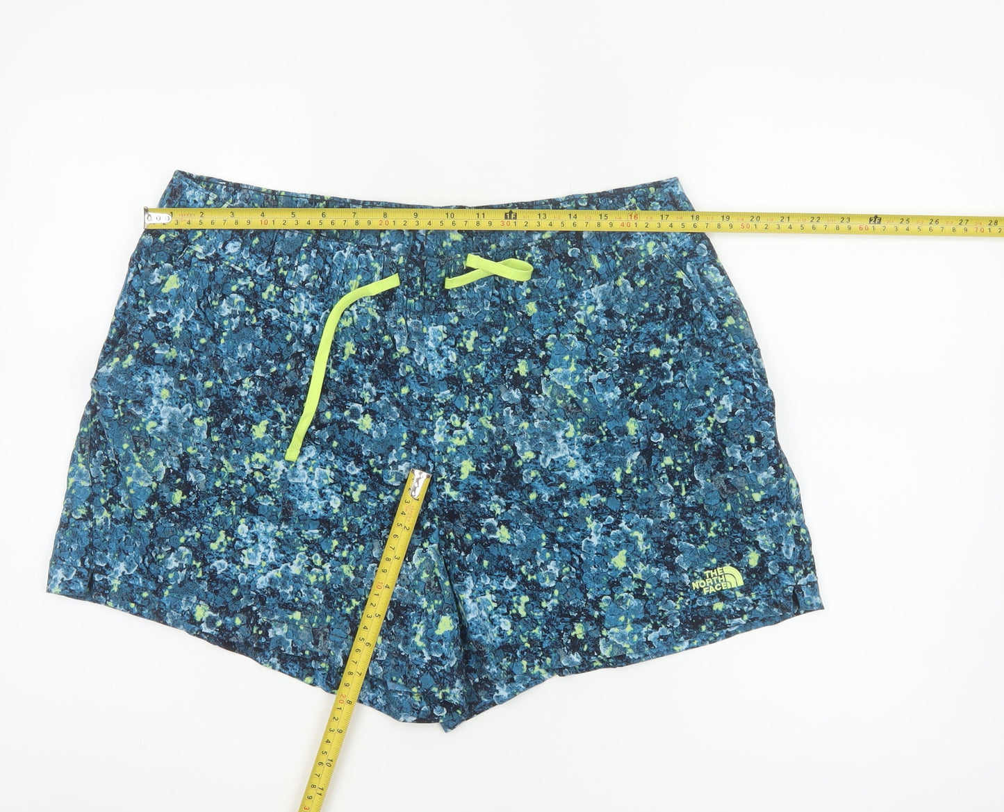 The North Face Women's Blue XL Printed Running Shorts Drawstring Pockets