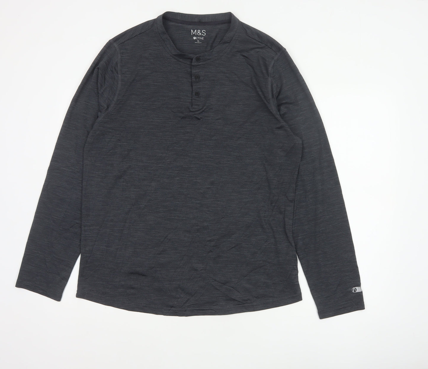 Marks and Spencer Men Grey XL Active Long Sleeve Henley T-Shirt