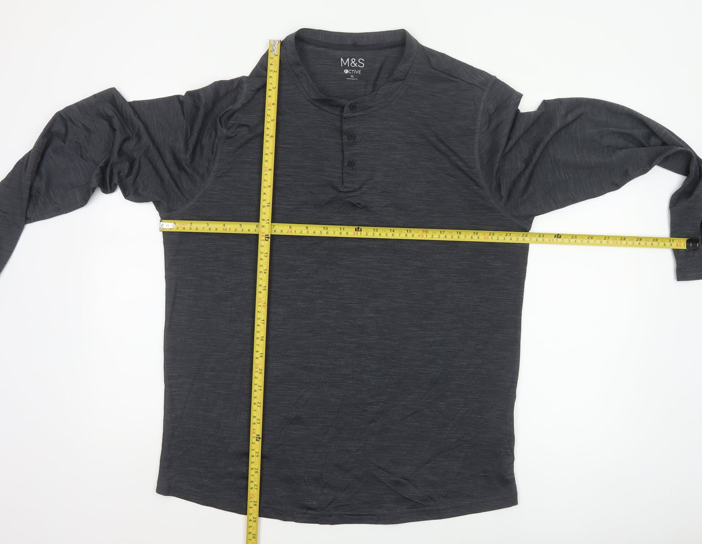 Marks and Spencer Men Grey XL Active Long Sleeve Henley T-Shirt
