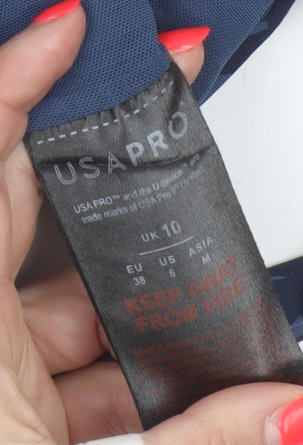 USA Pro Women’s Blue Geometric Crossback Sports Bra UK 10 Medium Support