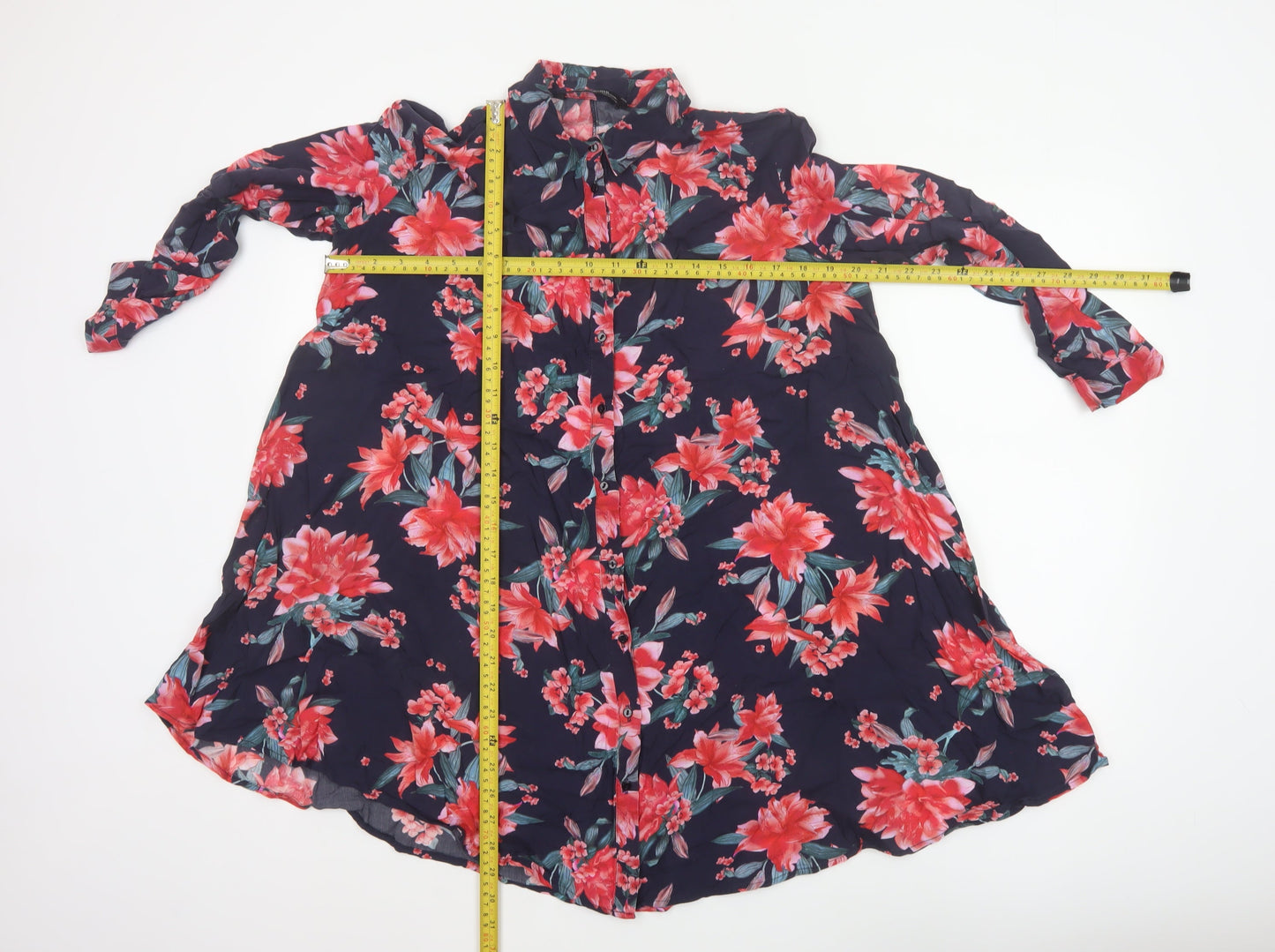 Zara Women Multicoloured S Floral Viscose 3/4 Sleeve Button-Up Tunic