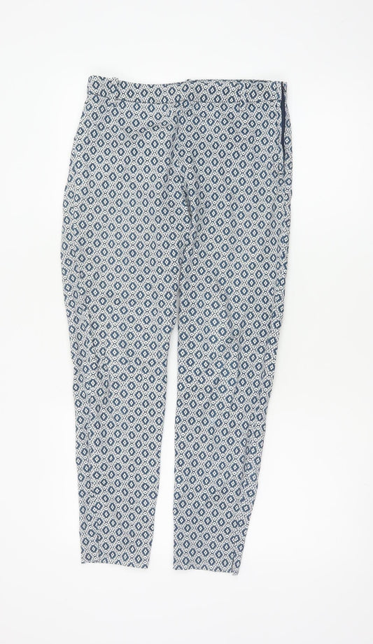 H&M Women’s Blue Geometric Print Skinny Stretch Trousers UK 8
