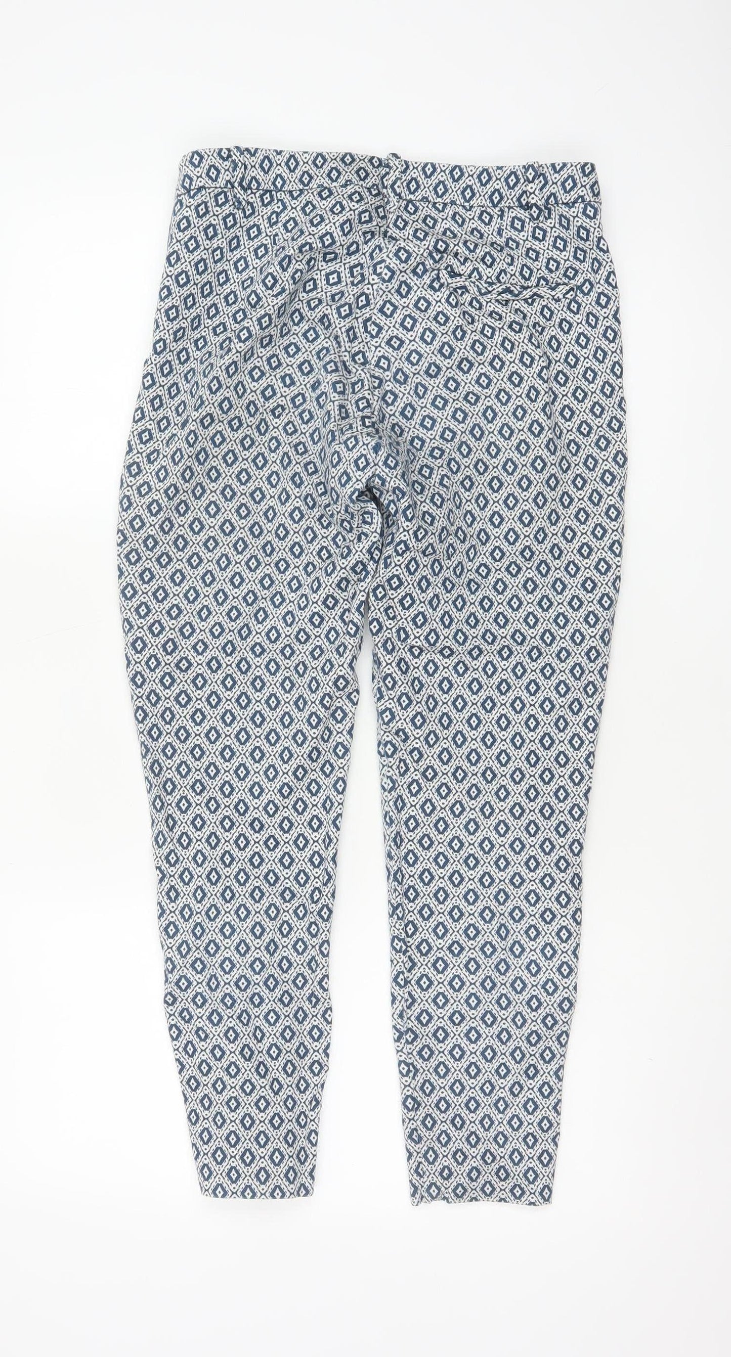 H&M Women’s Blue Geometric Print Skinny Stretch Trousers UK 8