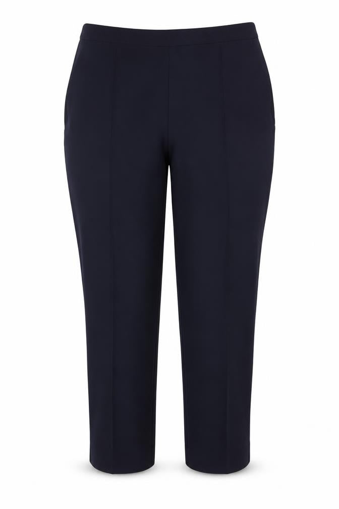 Front view of Izle Women’s Navy Blue UK 14 Straight Leg Dress Trousers Elastic Waist