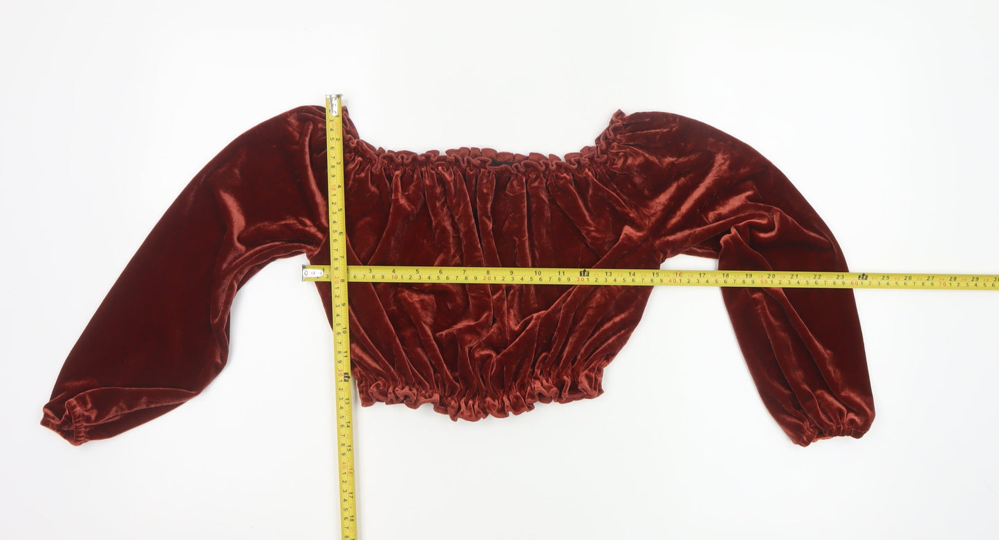 New Look Women Red UK 14 Cropped Off Shoulder Velvet Blouse
