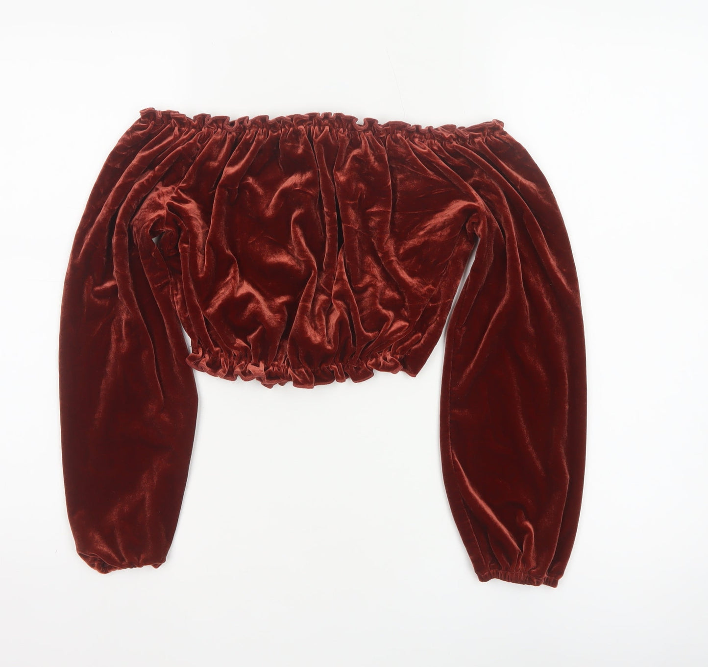 New Look Women Red UK 14 Cropped Off Shoulder Velvet Blouse