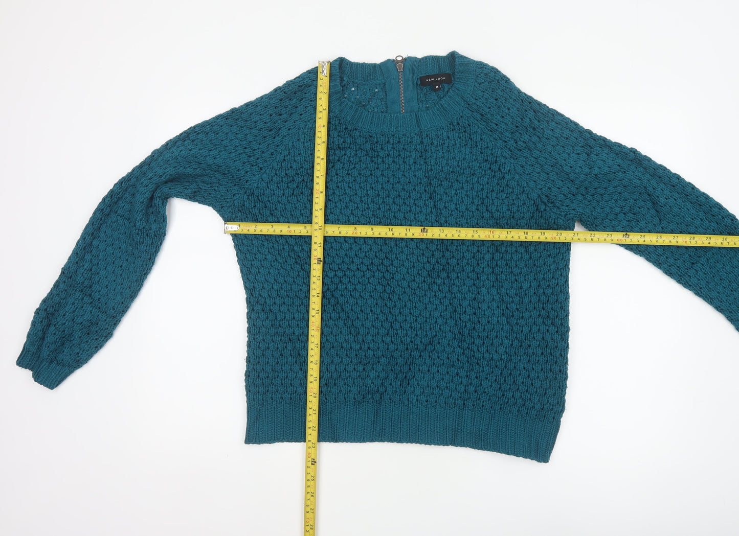 New Look Women’s Teal Blue UK 14 Full Zip Chunky Knit Jumper
